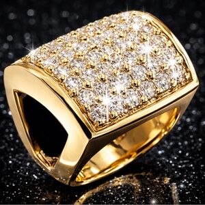 3.6ct Round Pave set men’s ladies CZ Diamond Cocktail statement pinky Ring Gold